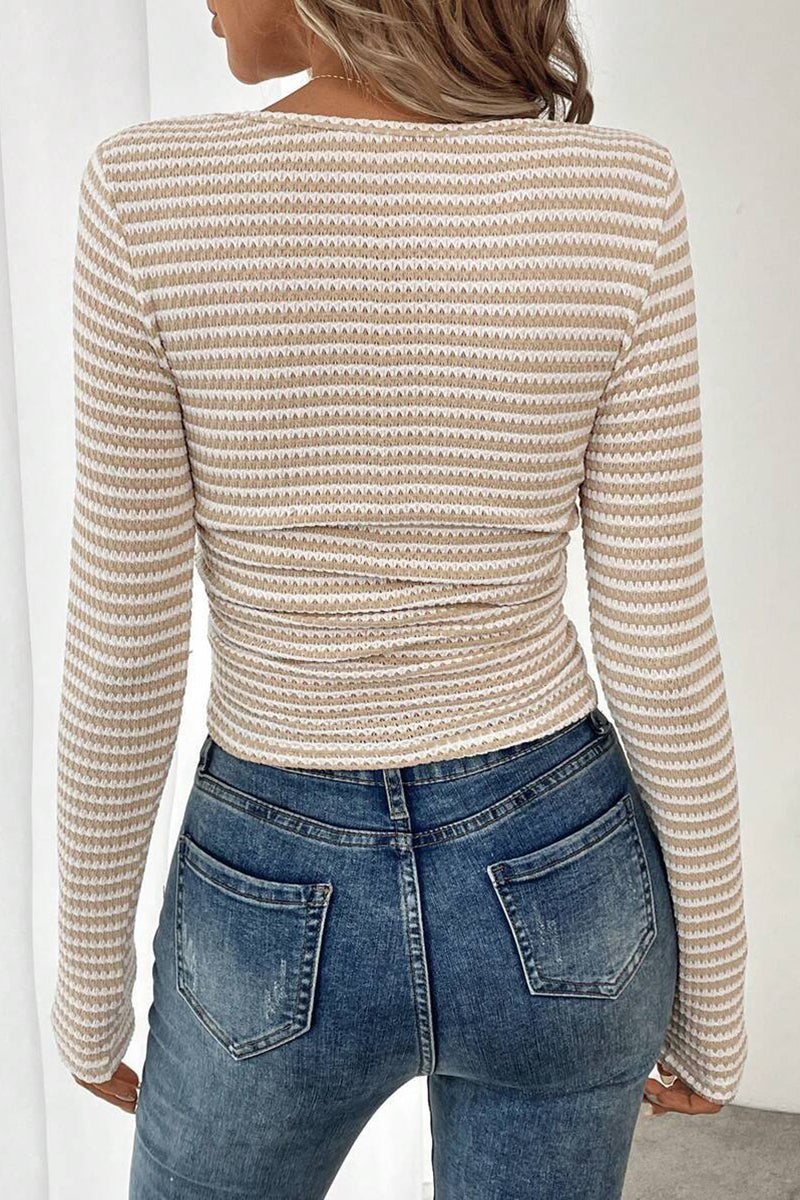 Square Neck Striped Long Sleeve Tee