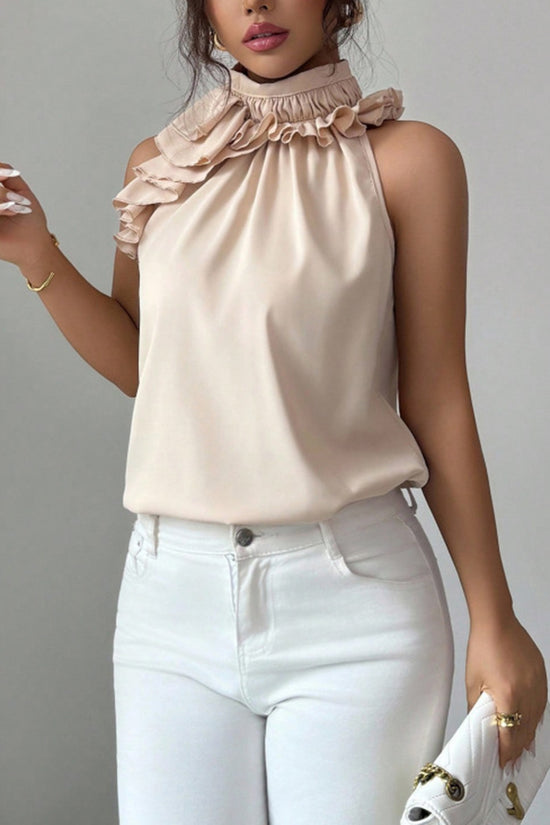 Ruffled Mock Neck Tank Top