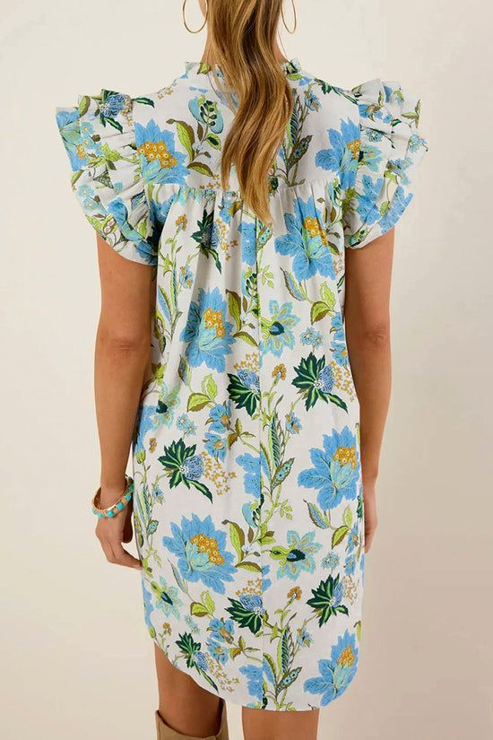 Floral Print Ruffled Short Sleeve Mini Dress