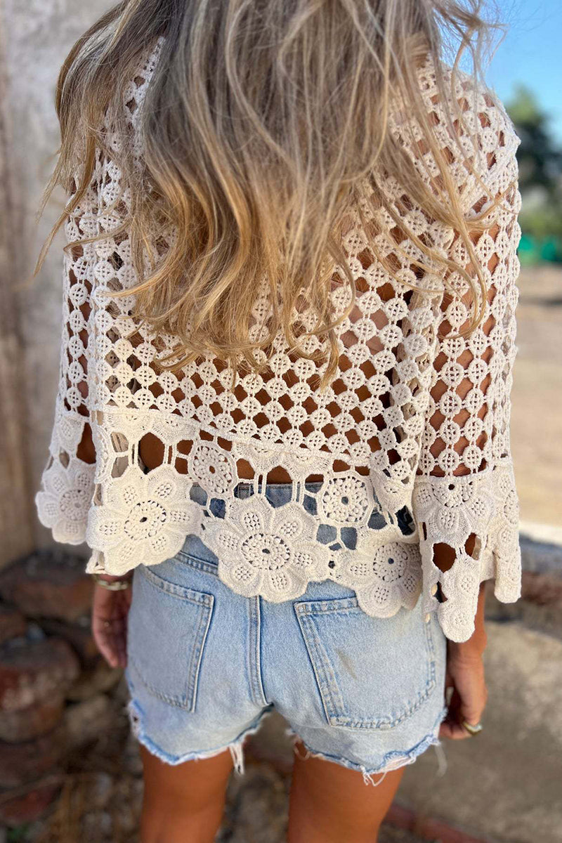 Crochet Lace Bell Sleeve Blouse