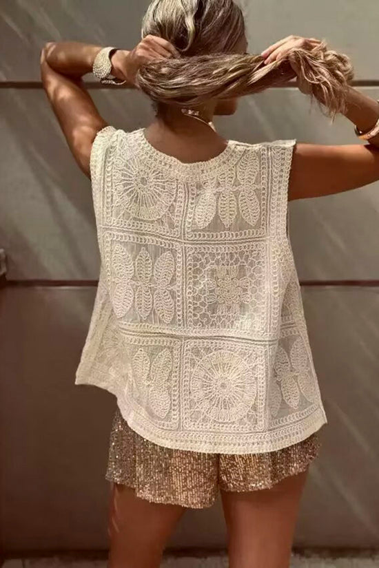 Sleeveless V-Neck Buttoned Crochet Tank