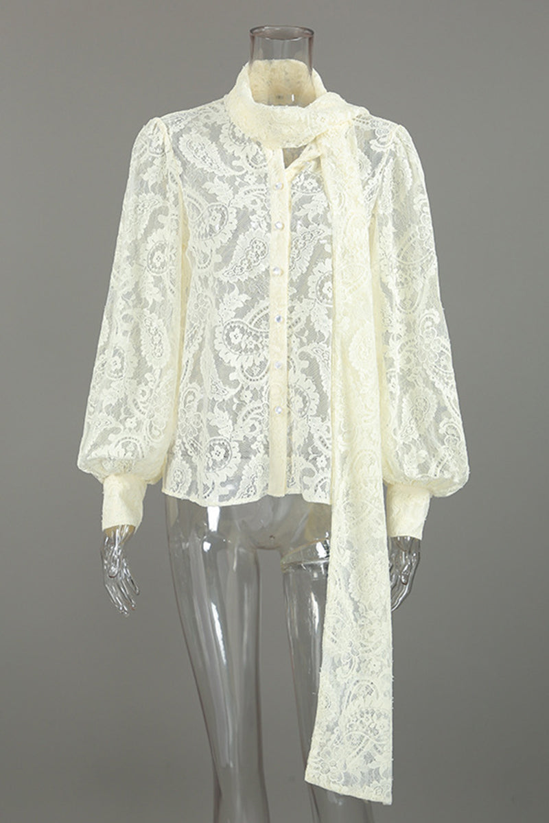 Lace Detail Sheer Long Sleeve Blouse