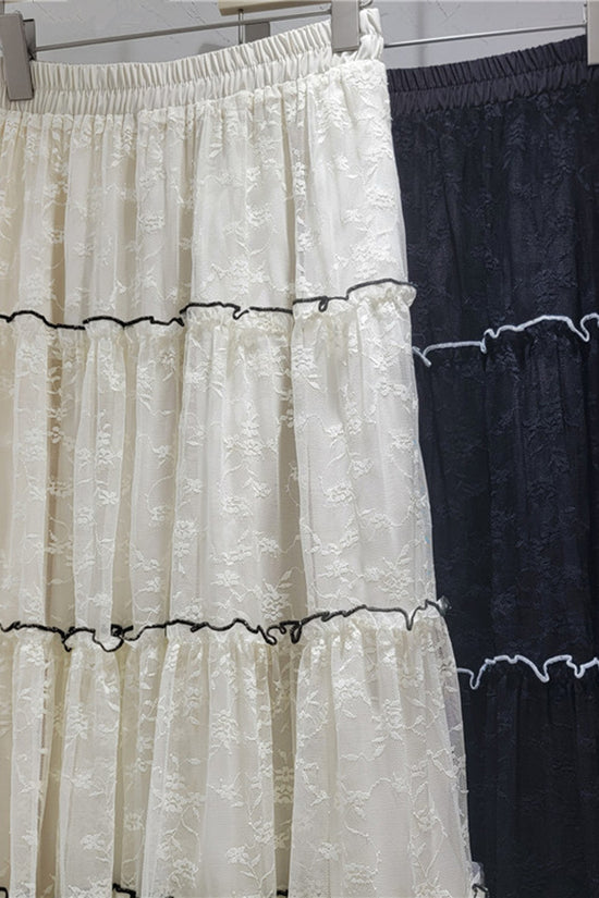 Tiered Mesh Midi Skirt