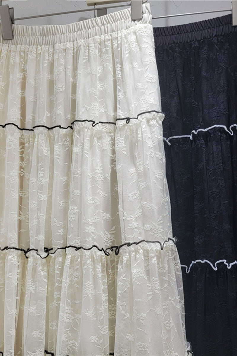Tiered Mesh Midi Skirt
