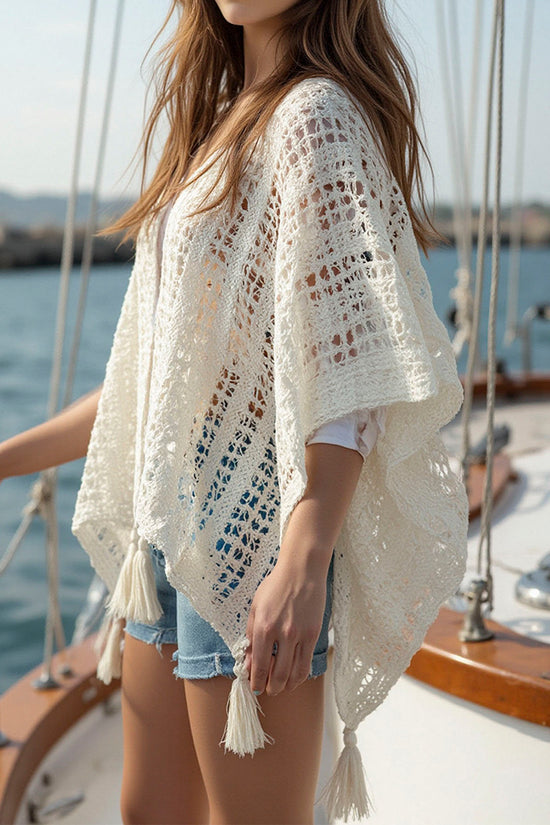 Textured Fringe Open-Front Shrug