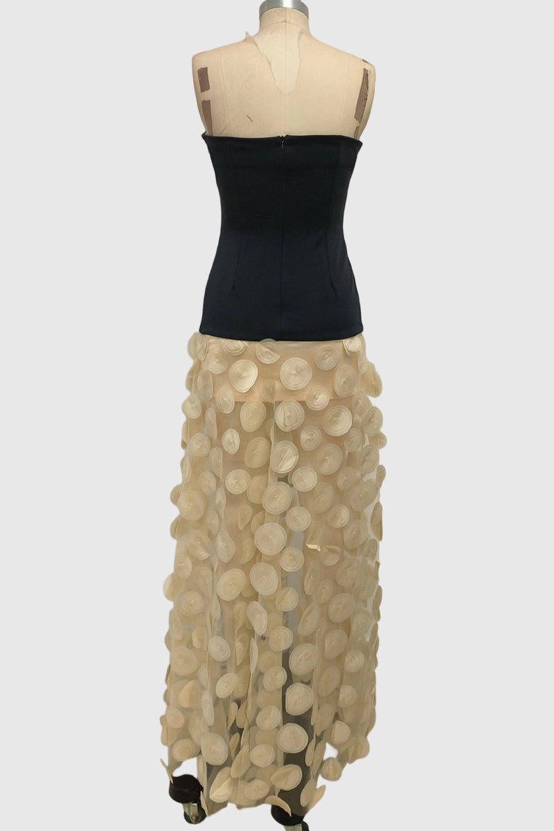Strapless Sheer Polka Dot Evening Dress