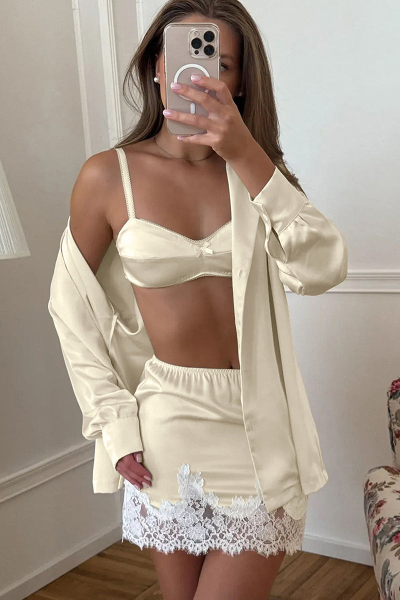 Elegant Lace Trim Loungewear Set