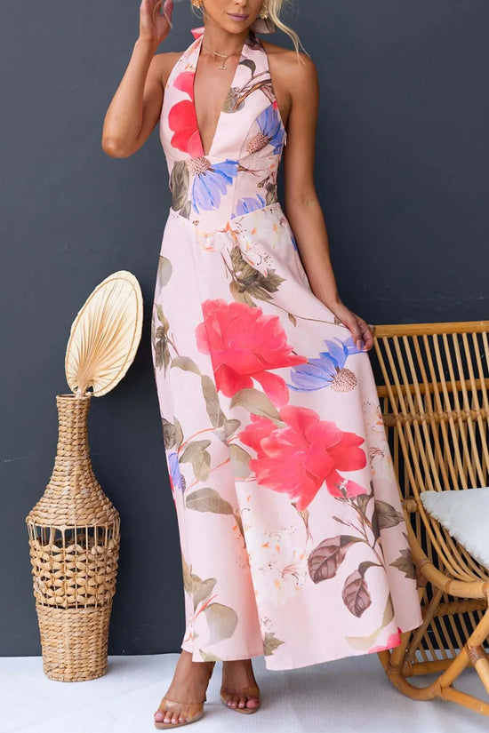 Floral Halter Neck Maxi Dress