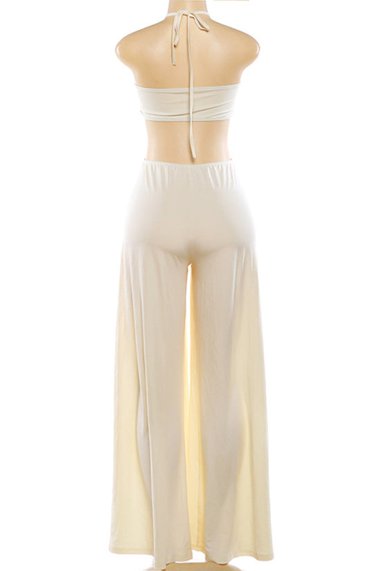 Halter Neck Cutout Wide-Leg Jumpsuit