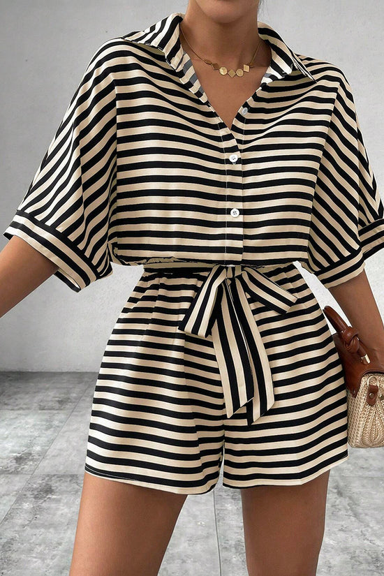 Striped Belted Romper