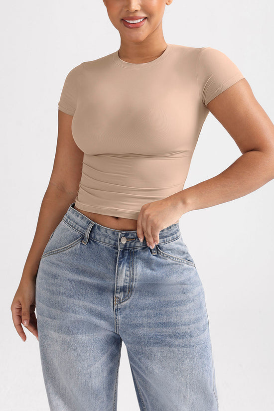 Fitted Short Sleeve Crew Neck Top