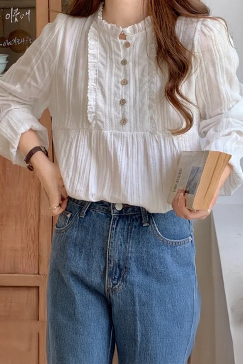 Vintage Button-Front Peasant Blouse