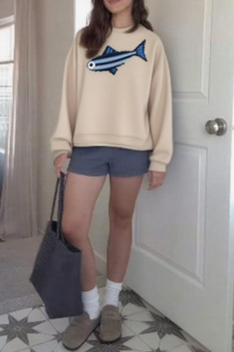 Fish Motif Casual Knit Sweater