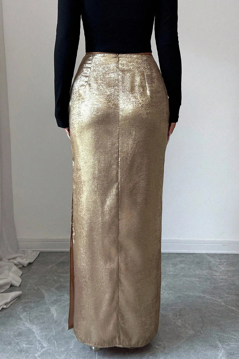 Knot Detail Shimmer Midi Skirt