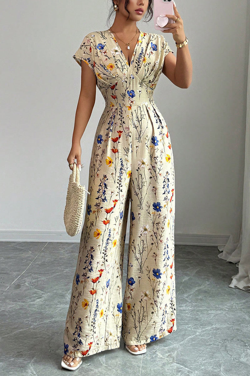 Floral V-Neck Sleeveless Jumpsuit