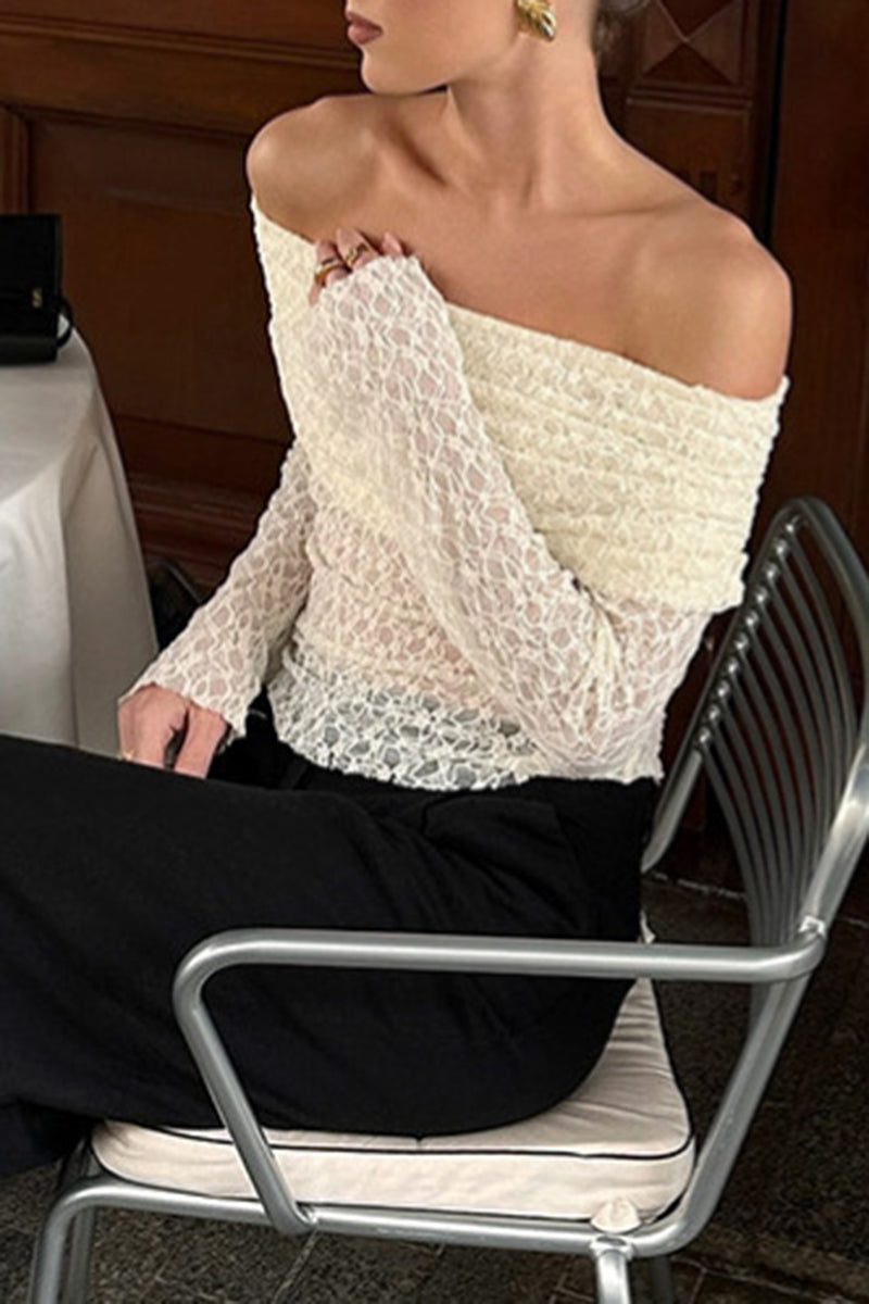 Off-Shoulder Lace Long Sleeve Top