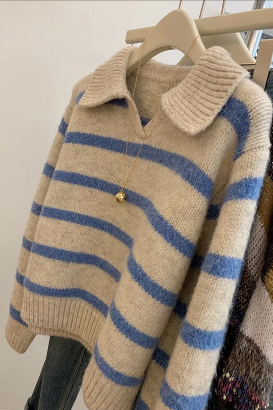 Striped Collared Knit Sweater