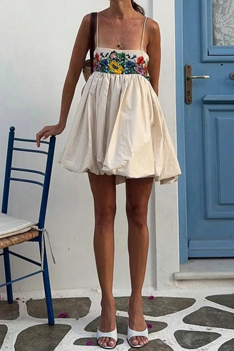 Print Strap Casual Bubble Dress