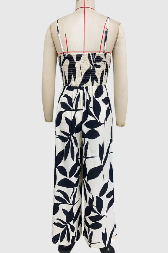 Leaf Print Spaghetti Strap Jumpsuit