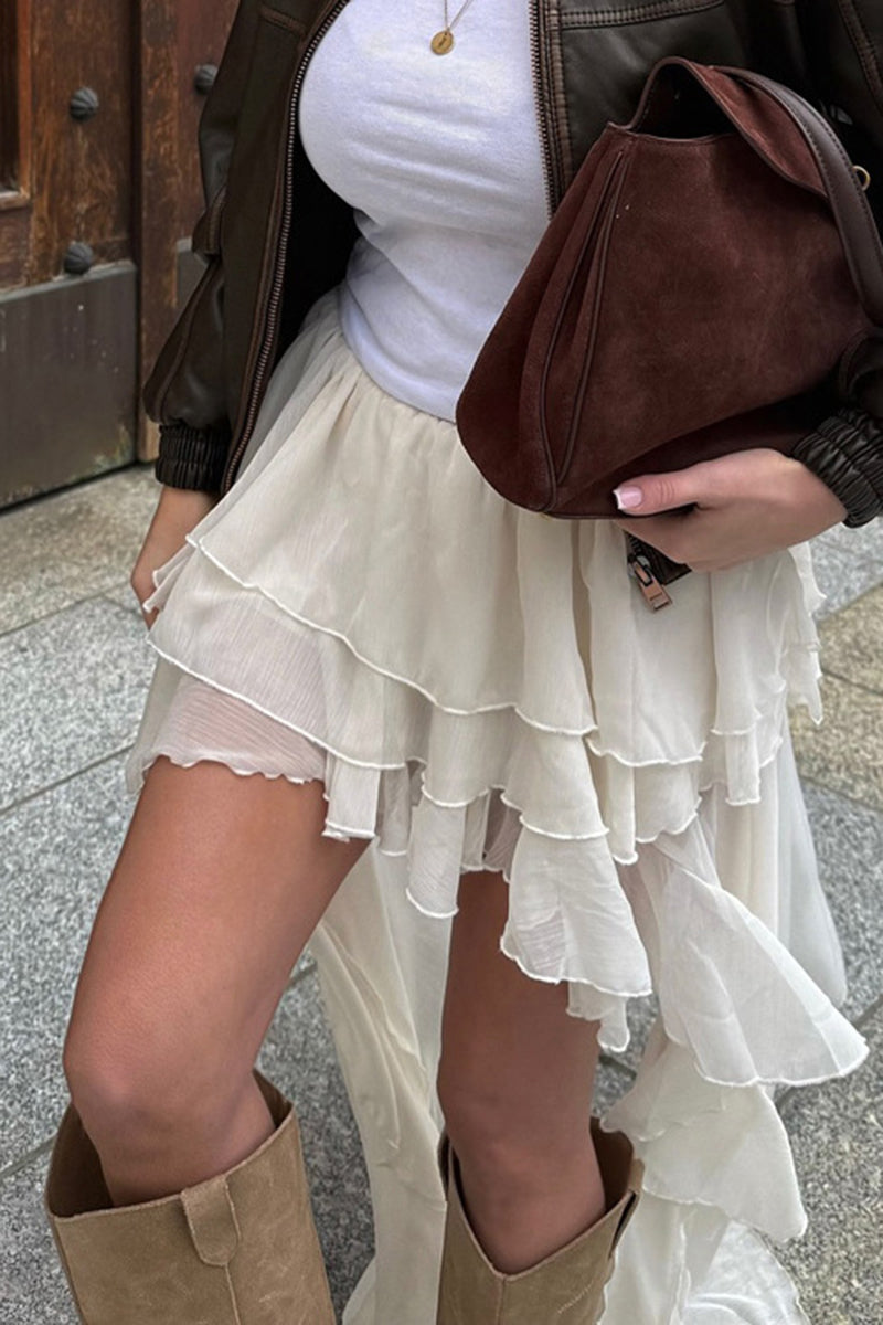 Layered Ruffle High-Low Skirt