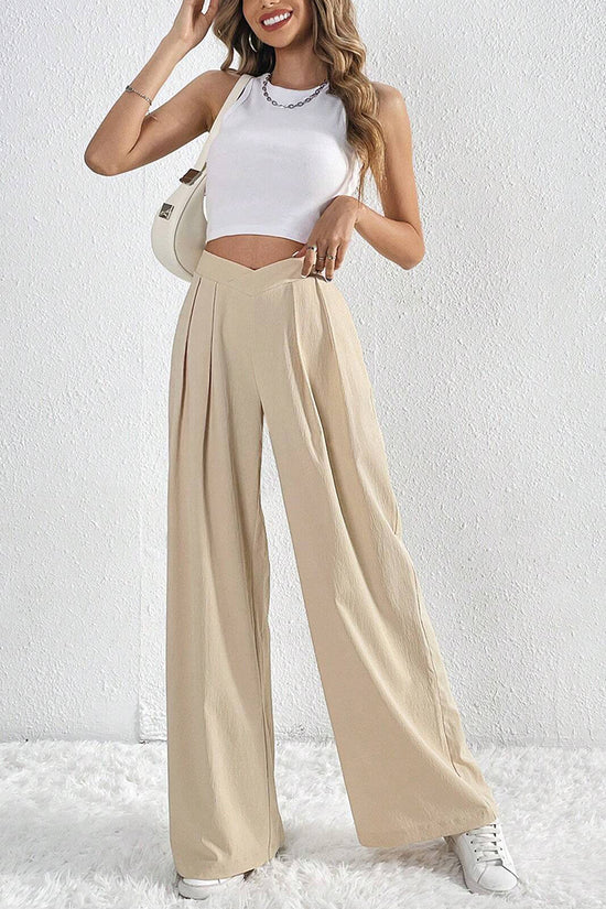 High Waist Wide Leg Casual Trousers