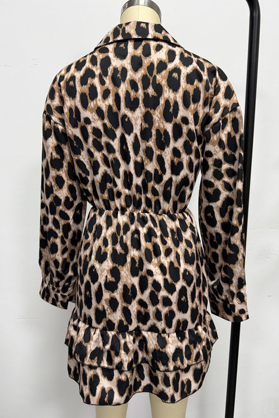 Leopard Print Ruffled Casual Dress