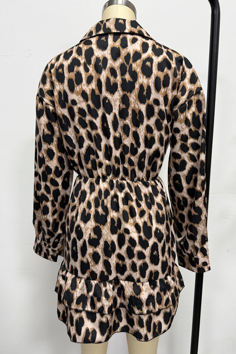 Leopard Print Ruffled Casual Dress