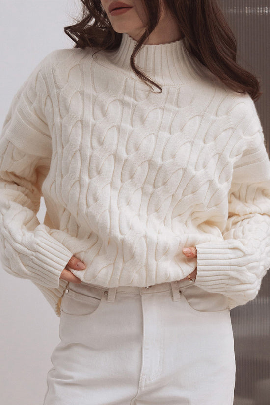 Cable Knit Mock Neck Sweater