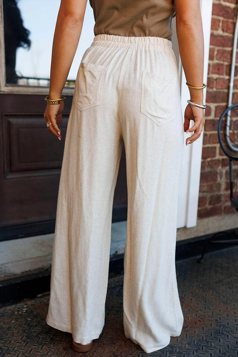 Drawstring Pleated Wide Leg Pants
