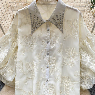 Embellished Collar Puff Sleeve Shirt