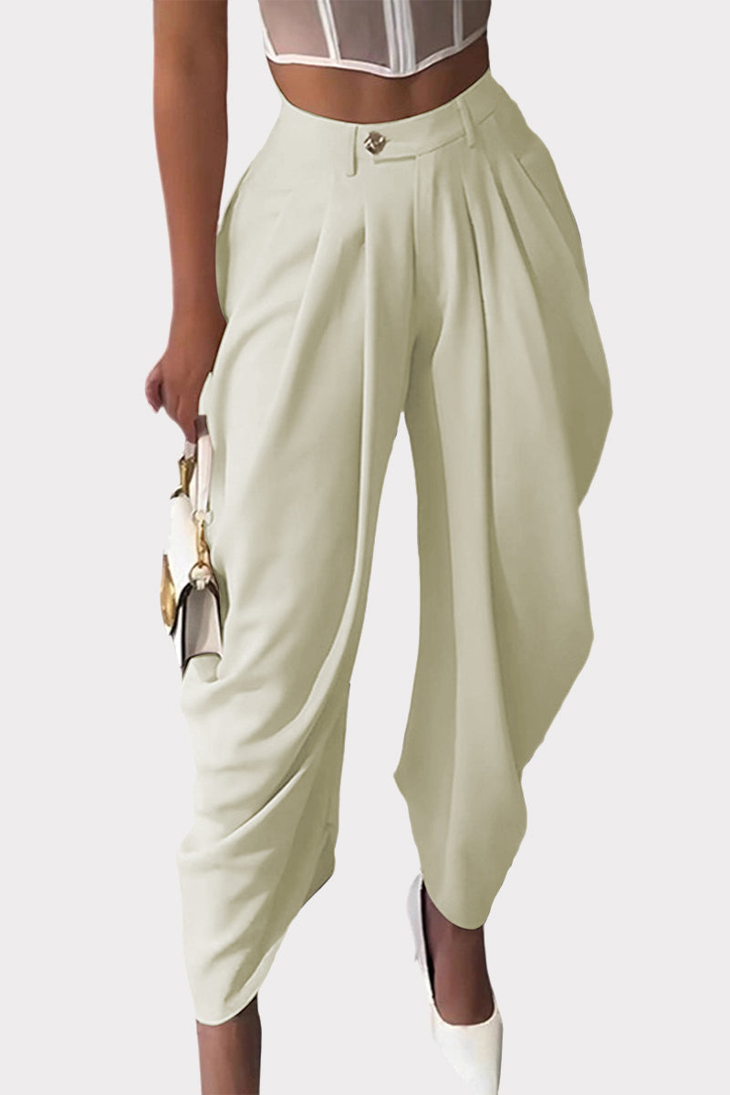 Pleated Hem Draped Casual Pants