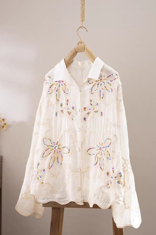 Sequin Floral Long Sleeve Shirt