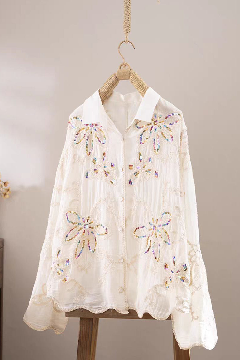 Sequin Floral Long Sleeve Shirt