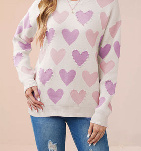 Heart-Emblazoned Relaxed Fit Sweater