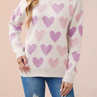 Heart-Emblazoned Relaxed Fit Sweater