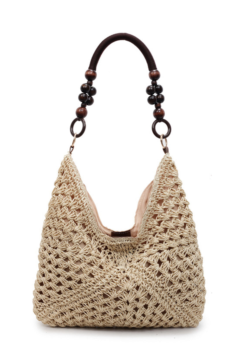 Crochet Patterned Handbag with Beaded Handle