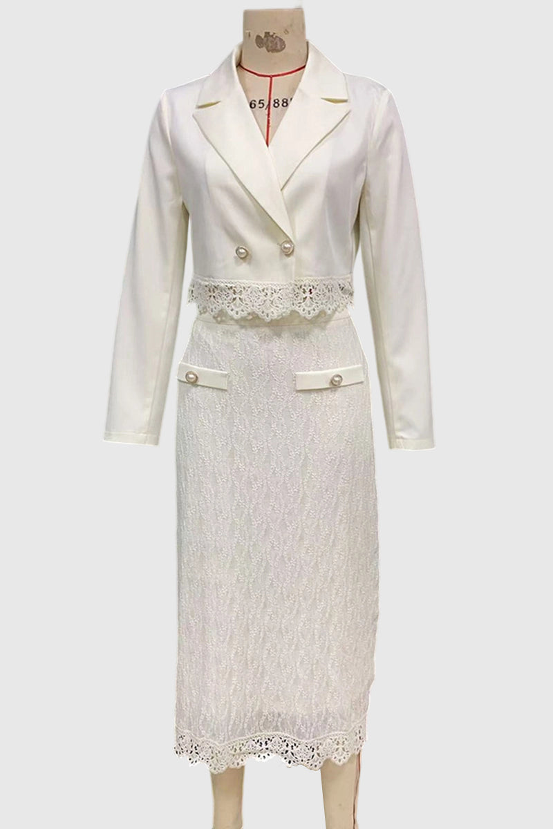 Elegant Lace Trim Skirt Set
