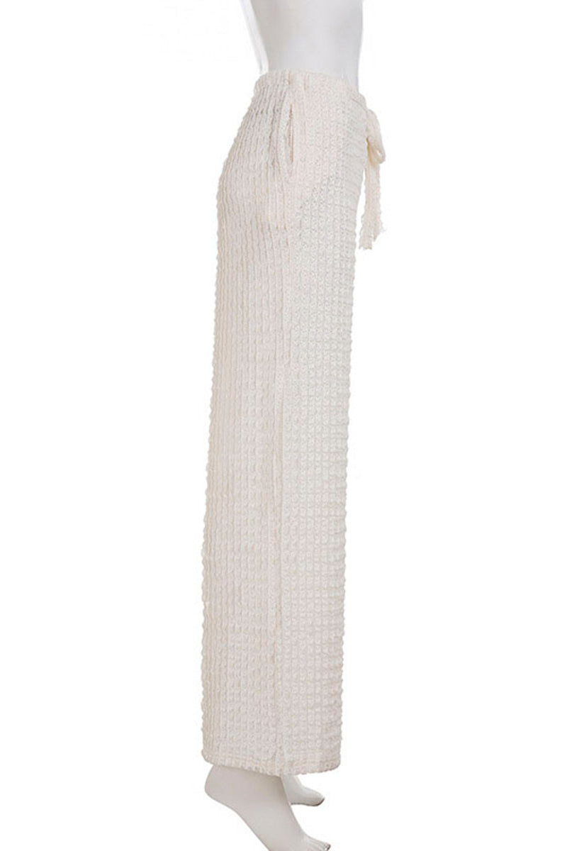 Textured Drawstring Casual Pants