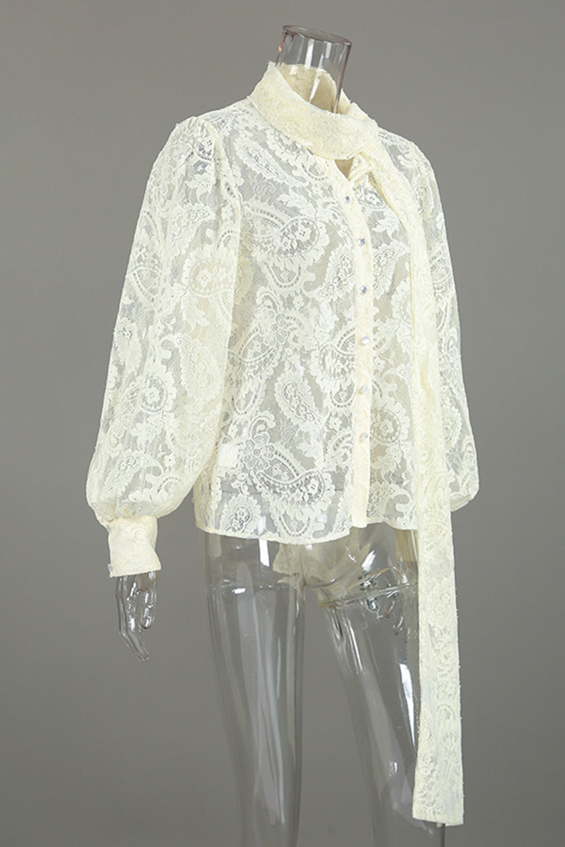 Lace Detail Sheer Long Sleeve Blouse