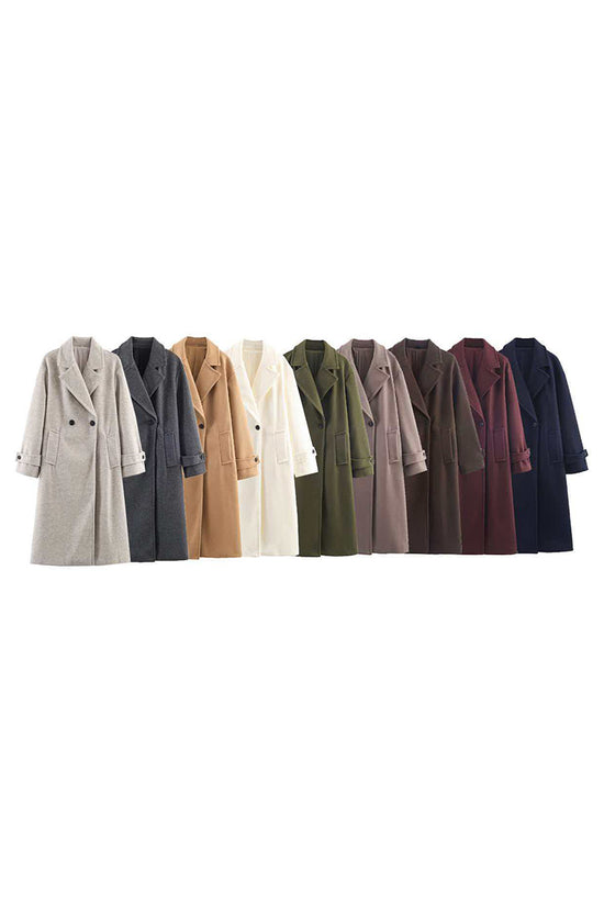Elegant Double-Breasted Long Coat