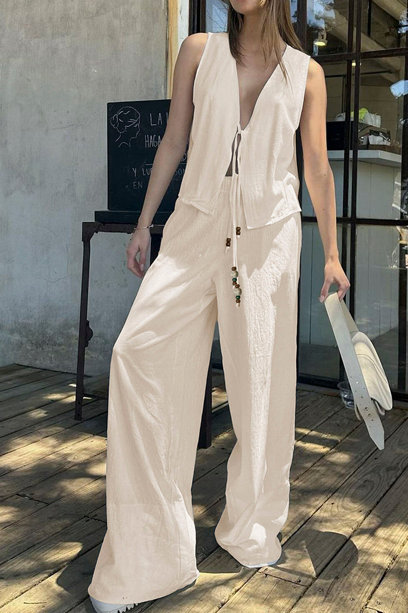 Casual Sleeveless Pants Set