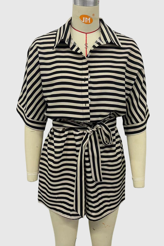 Striped Belted Romper