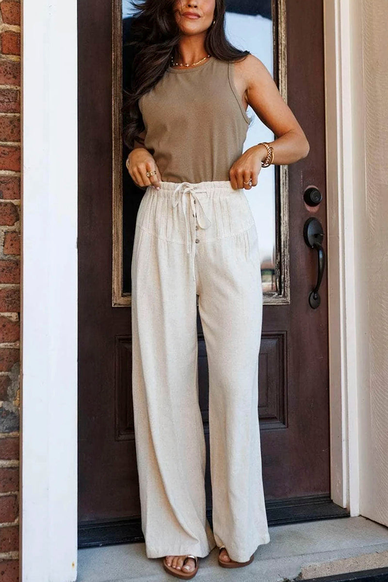 Drawstring Pleated Wide Leg Pants