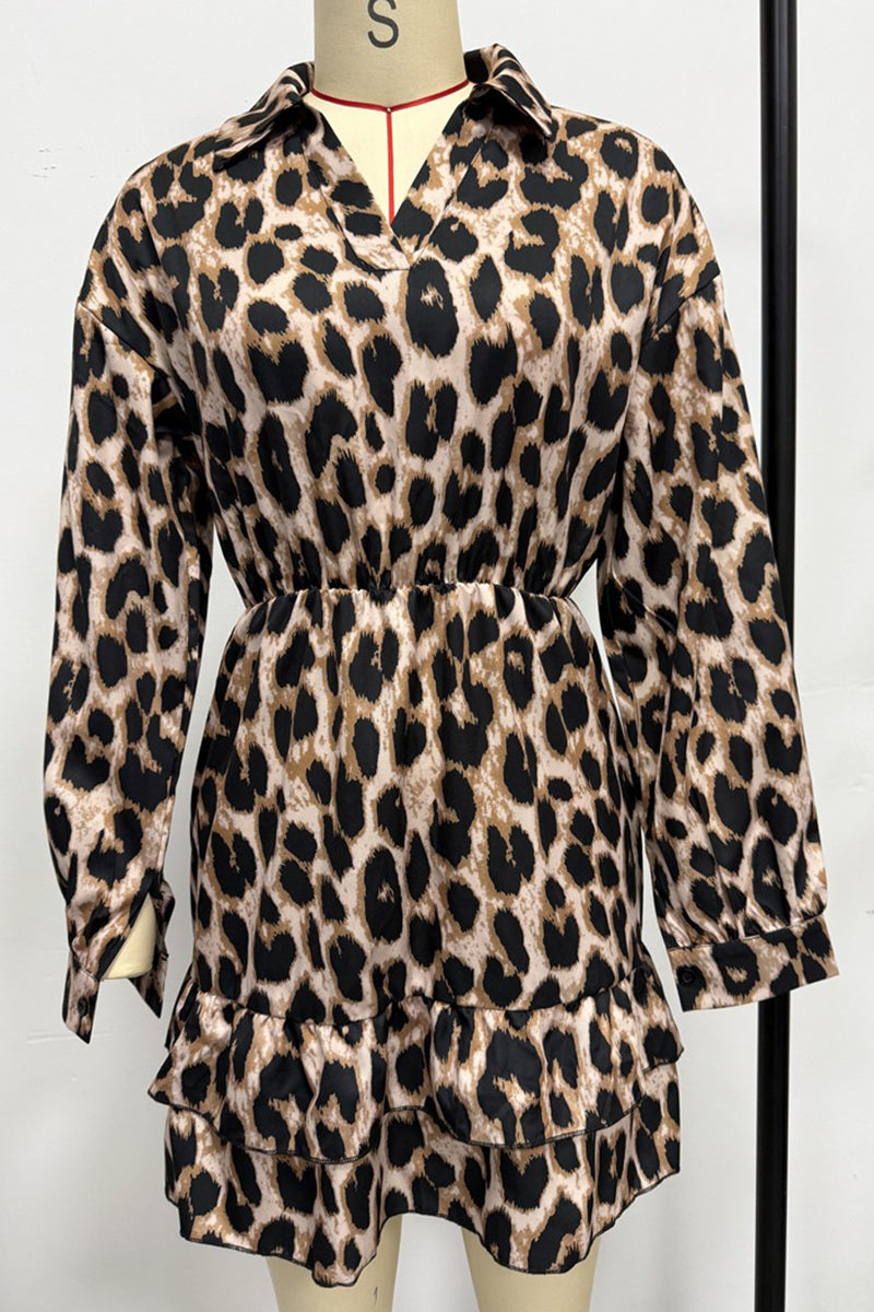 Leopard Print Ruffled Casual Dress
