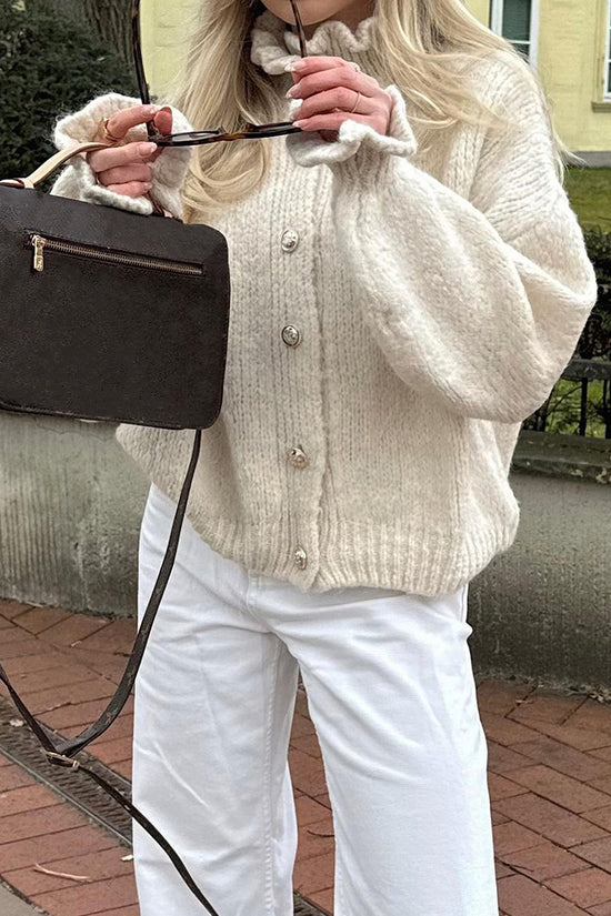 Cozy Frilled Button-Up Cardigan