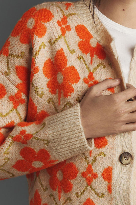 Floral Button-Up Cardigan Sweater