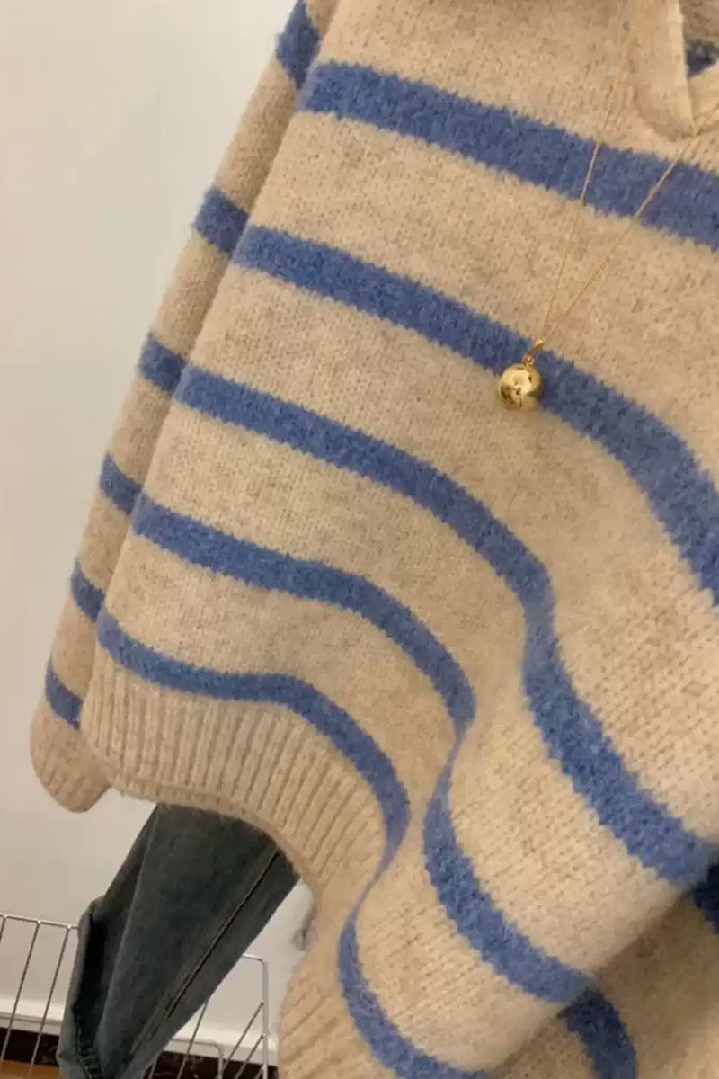 Striped Collared Knit Sweater