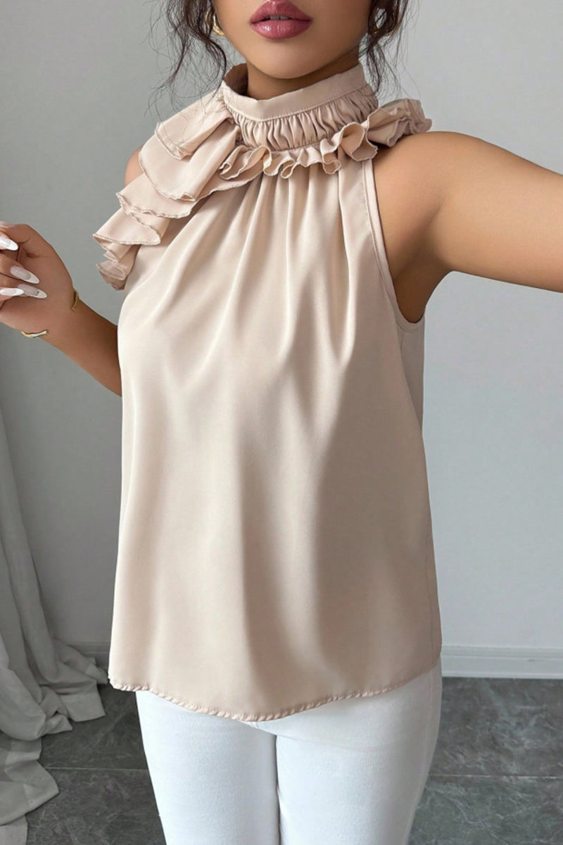 Ruffled Mock Neck Tank Top