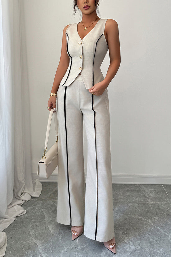 Elegant Sleeveless Button Vest and Pants Set