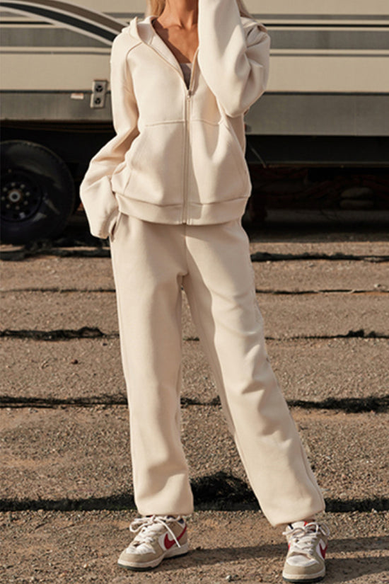 Versatile Zip-Up Hoodie and Wide-Leg Pant Set